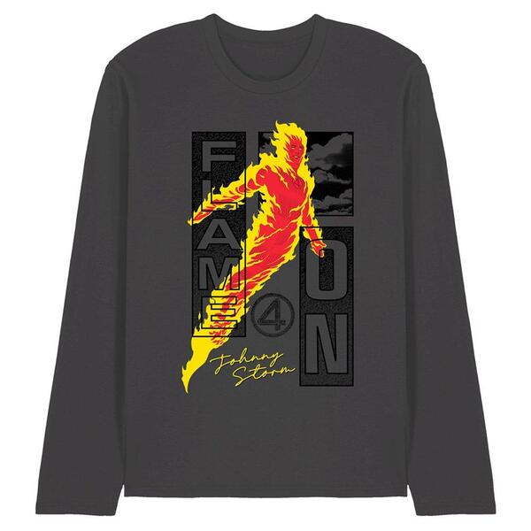 マーベル メンズ トップス ティーシャツ Marvel Fantastic Four Flame On Johnny Storm Trend Sweatsh Grey 薄墨色