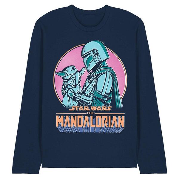 はやりっ子 ウォーズ メンズ トップス ティーシャツ Star Wars The Mandalorian Flea Market Perfect Pair Long Slee Navy 米国海軍
