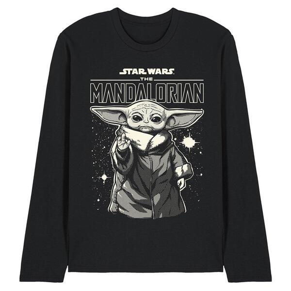 はやりっ子 ウォーズ メンズ トップス ティーシャツ Star Wars The Mandalorian Grogu In The Stars Long Sleeve T-S Black 黒いこと
