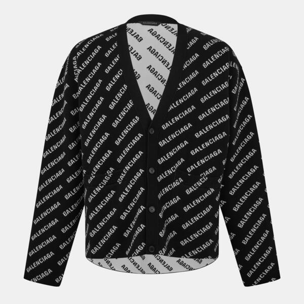 バレンシアガ メンズ アウター 編み物・ティーシャツ 刷り上げる ジレー ロゴタイプ Balenciagall Over Print Logo Cardigan Black/White 白いこと