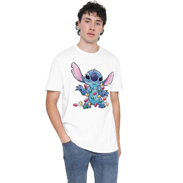 ウォルトディズニー メンズ トップス ティーシャツ Disney Lilo \u0026 Stitch Tangled Christmas Lightsketch Mens White 白いこと