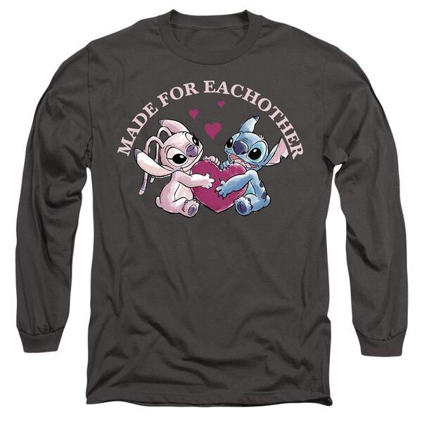 ウォルトディズニー メンズ トップス ティーシャツ Disney Lilo Stitch Made for Each Other Long Sleeve T-Shir Charcoal 暗灰色