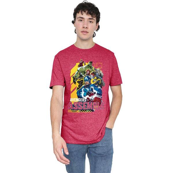 マーベル メンズ トップス ティーシャツ Marvel Rivals Avengers Assemble Group T-Shirt Heathere Red 赤いこと