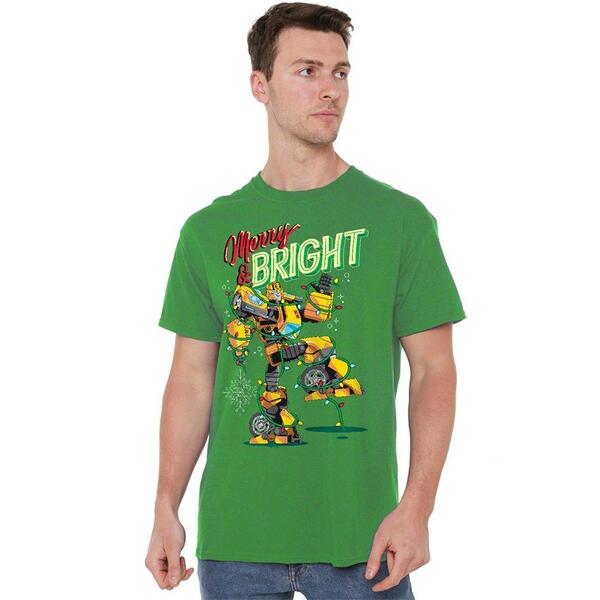 トランスフォーマーズ メンズ トップス ティーシャツ Transformers Merry \u0026 Bright Bumblebee Christmas T Dark Green 緑であること