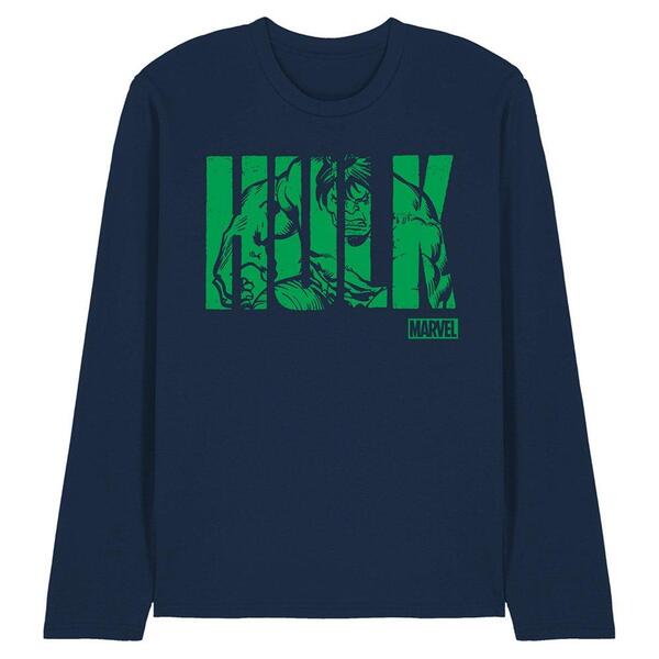 マーベル メンズ トップス ティーシャツ Marvel Hulk Text Long Sleeve T-Shirt Navy 米国海軍