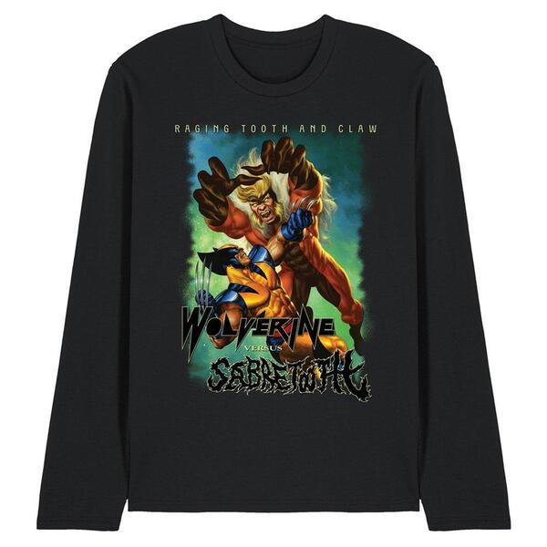 マーベル メンズ トップス ティーシャツ Marvel X-Men Heavy Metal Wolverine Vsabretooth Long Sle Black 黒いこと
