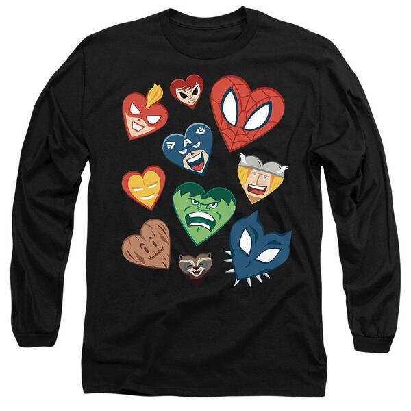 マーベル メンズ トップス ティーシャツ Marvel Valentines Day Marvel Hearts Long Sleeve T Black 黒いこと