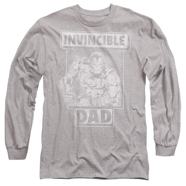 マーベル メンズ トップス ティーシャツ Marvel Iron Man Fathers Day Invincible Dad Long Sleeve T Light Grey 薄墨色