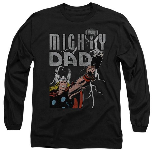 マーベル メンズ トップス ティーシャツ Marvel Thor Fathers Day Mighty Dad Lightning Long Sleeve Black 黒いこと