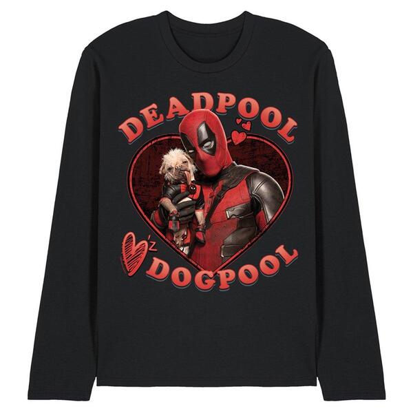 マーベル メンズ トップス ティーシャツ Marvel Deadpool Wolverine Wade Loves Dogpoolong Sleeve Black 黒いこと
