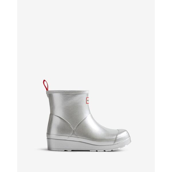 山立ち レディース シューズ ブーツ・レインブーツ Hunter Play Short Wellington Boots Metalic Silver しろがね色