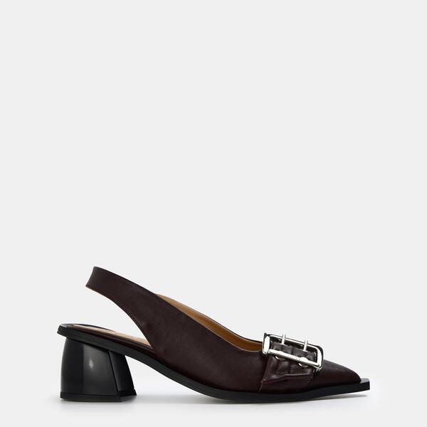 ガニー レディース シューズ パンプス 踵 Ganni Women\u0027slingback Block Heel Block Court Shoes Chocolate Fndnt 黒茶
