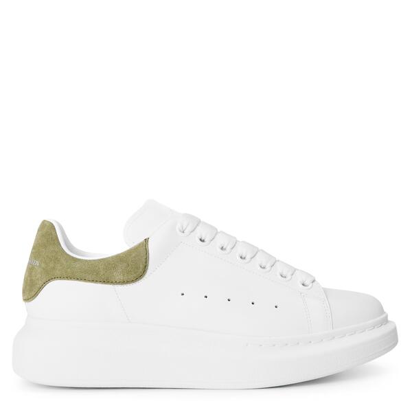 アレキサンダー・マックイーン レディース シューズ スニーカー 刷り上げる なめし革 ロゴタイプ Alexander McQueen Women\u0027s Logo Print Leather Oversized Trainers White/Olive 白いこと
