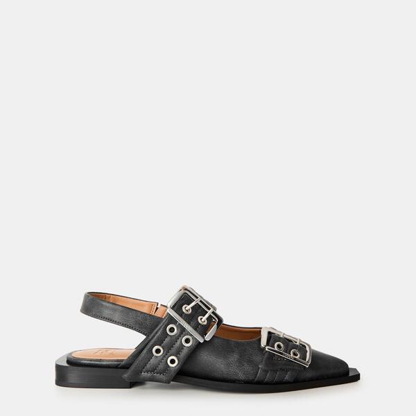 ガニー レディース シューズ パンプス ミニ Ganni Feminine Buckle Ballerinas Ebony