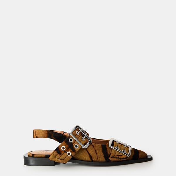 ガニー レディース シューズ パンプス ミニ Ganni Feminine Buckle Ballerinas Khaki Zebra カーキ