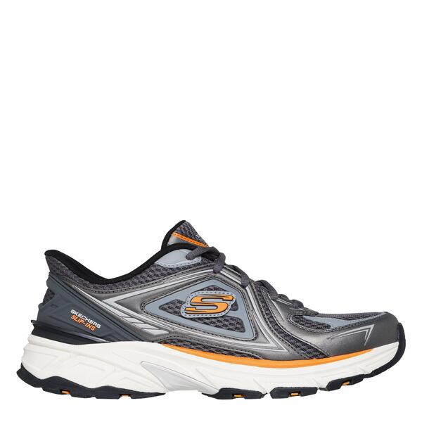 スケッチャーズ メンズ シューズ スニーカー メッシュ オーバーレイ トール Skecherslip-Ins Metallic Overlay Mesh Snea Slip On Runners Mens Grey/Orange 薄墨色