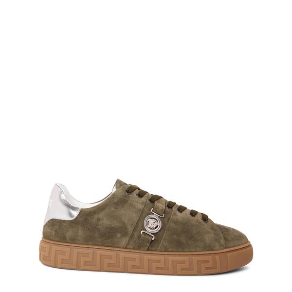 ヴェルサーチ メンズ シューズ スニーカー Versace Men's Low-Top Trainers Khaki/Silver カーキ|ReVida 店