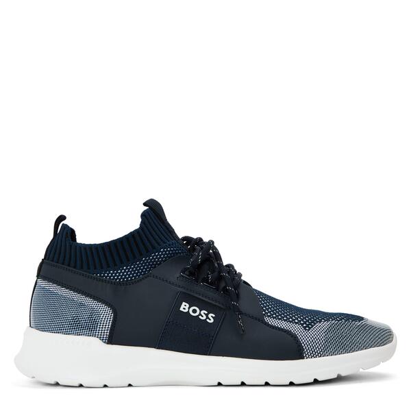 主任者 メンズ シューズ スニーカー 編み物 Boss Men\u0027s Extreme Knitted Classic Low-Top Trainers Dark Blue 青碧