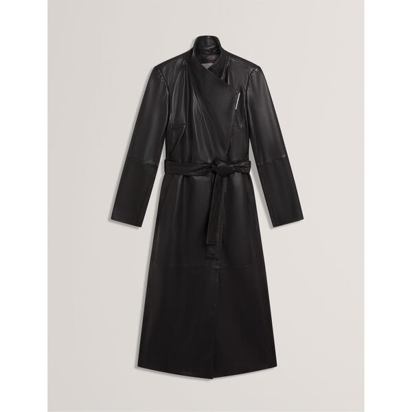 テッドベーカー レディース アウター 上衣・上衣 厚地の外套 なめし革 Ted Baker Women\u0027s Leather Wrapcoat Overcoat Black 黒いこと