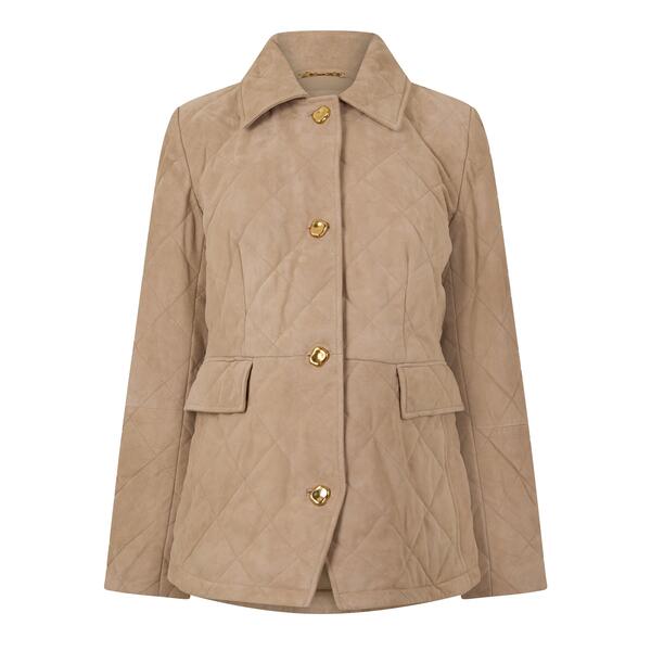 ダナキャラン レディース アウター ジャケット・ブルゾン キルティング Donna Karan Women's Quilted Jacket Lt Khaki Suede カーキ|ReVida 店