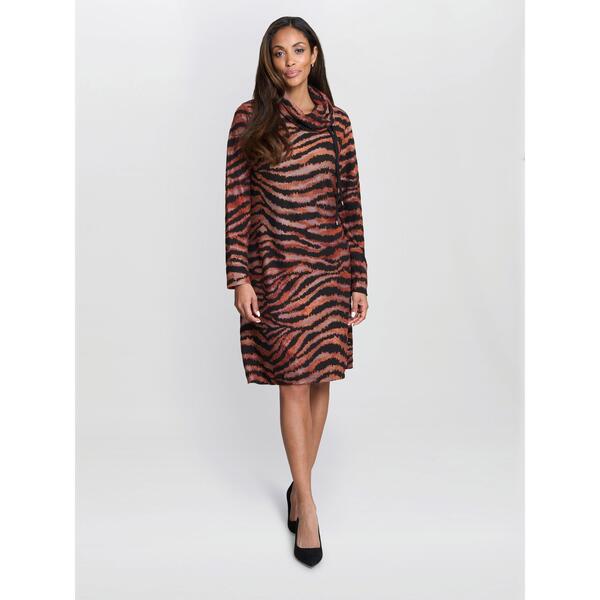 ジーナバッコーニ レディース トップス 衣装 毛の荒物柄 刷り上げる Gina Bacconi Aisling Animal Print Dress Brown 赤銅色