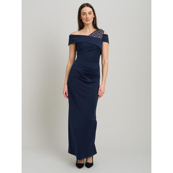 ジーナバッコーニ レディース トップス 衣装 スピード競技 マキシ Gina Bacconi Mandie One Shoulder Lace Maxi Dress Navy 米国海軍