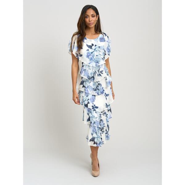 ジーナバッコーニ レディース トップス 衣裳 ティアード シフォン 刷り上げる MIDI Gina Bacconi Morgan Midi Printed Tiered Chiffon Dress Blue 青碧