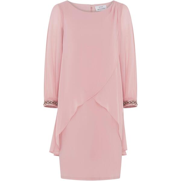 ジーナバッコーニ レディース トップス 衣裳 シフォン Gina Bacconi Lexiembellished Cuff Chiffon Dress Pink さくら色