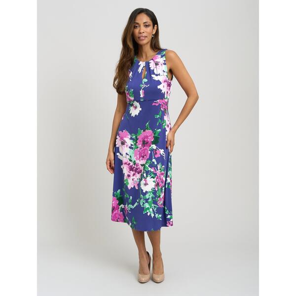 ジーナバッコーニ レディース トップス ワンピース プリント ミディ Gina Bacconi Mary Ann Keyhole Print Midi Dress Navy / Multi ネイビー｜ReVida 店
