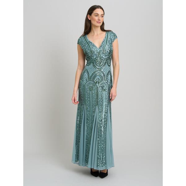 ジーナバッコーニ レディース トップス 衣装 Vのど首 マキシ Gina Bacconi Mimsy V Neck Beaded Maxi Dressea Mist