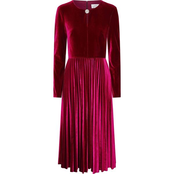 ジーナバッコーニ レディース トップス ワンピース プリーツ ベルベット Gina Bacconi Tillie Pleated Velvet Dress Wine ワイン|ReVida 店
