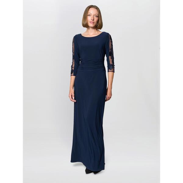 ジーナバッコーニ レディース トップス 衣裳 刺しゅう マキシ Gina Bacconi Clara Maxi Dress With Embroidered Sleeve Navy 米国海軍