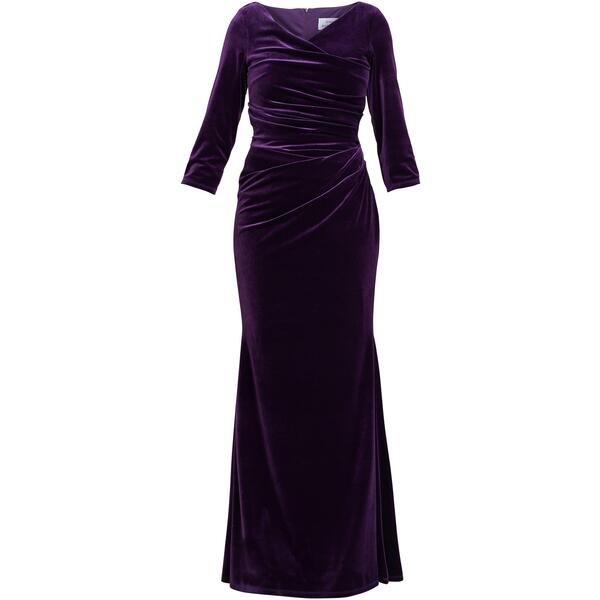 ジーナバッコーニ レディース トップス 衣装 天鵞絨 マキシ Gina Bacconi Sophie Velvet Maxi Dress With 3/4 Sleeve Aubergine 厚地の外套ジーン