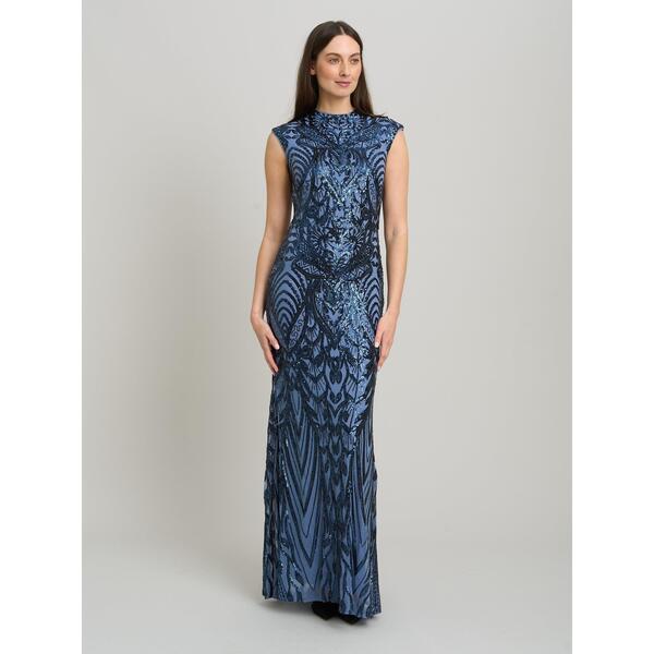 ジーナバッコーニ レディース トップス ワンピースパンコール マキシ Gina Bacconi Felice Sequin Embellished Maxi Dress Blue 青色