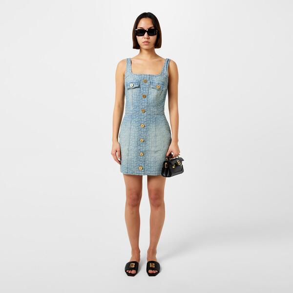 バルマン レディース トップス 衣裳 ジーンズ Balmain Monogrammed Short Denim Dress BLEU JEAN ジーンズ