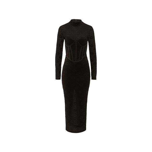 赤ちょうちん点点 レディース トップス 衣装 MIDI スピード競技 Bardot Women\u0027s Carmen Lace Corset Midi Long Sleeve Bodycon Dress Black 黒いこと