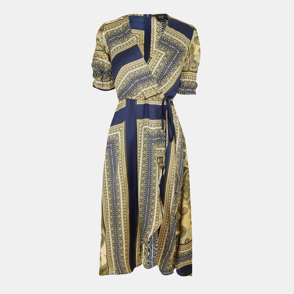 アックス光の都市 レディース トップス 衣装 刷り上げる midi AX Paris Khaki Scarf Print Wrap Midi Dress Green 緑であること