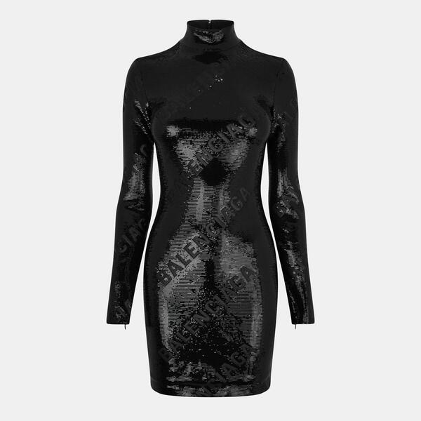 バレンシアガ レディース トップス 衣装 ミニ スパンコール ロゴタイプ Balenciaga Sequinned Logo Mini Dress Black/Black Mat 黒いこと