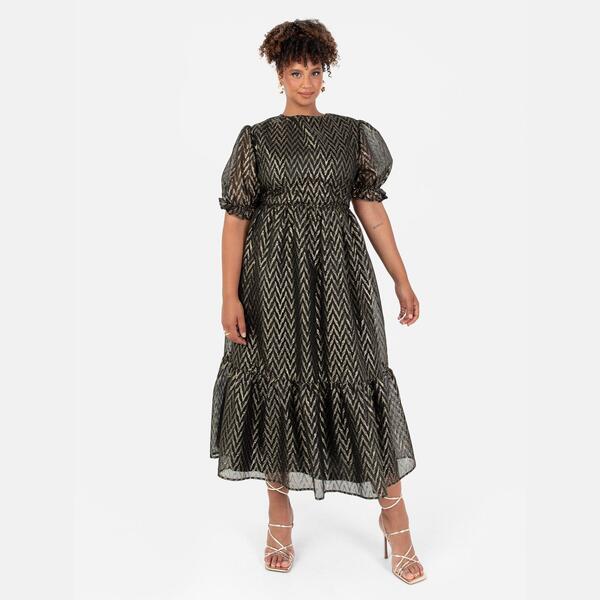 ラブドローズ レディース トップス 衣裳 MIDI トール Lovedrobe Metallic Zig-Zag Tie-Back Midi Dress Gold ゴールド