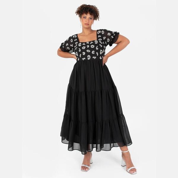 ラブドローズ レディース トップス 衣裳 MIDI Lovedrobe Luxe Black Square Neck Embellished Midi Dress Black 黒いこと