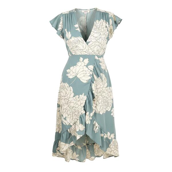 アックスパリ レディース トップス ワンピース フラワー柄 プリント ミディ フラワー AX Paris Duck Egg And Cream Floral Print Frill Hem Wrap Midi Dress Duck Egg クリーム|ReVida 店