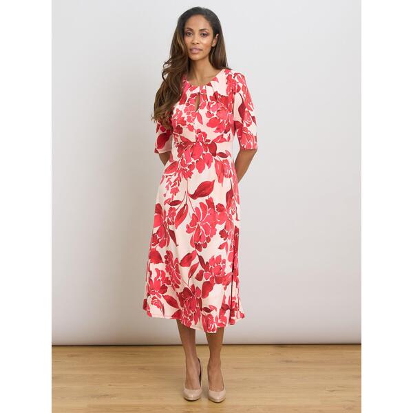 ジーナバッコーニ レディース トップス ワンピース プリント ミディ Gina Bacconi Maybelle Keyhole Print Midi Dress Red / White ホワイト｜ReVida 店