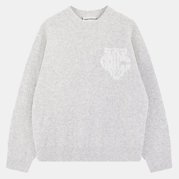 ザ クチュール 野球クラブ レディース アウター ジレー スウェーター 編み物 The Couture Club Womens Fluffy Knit Crew Sweater Grey 薄墨色