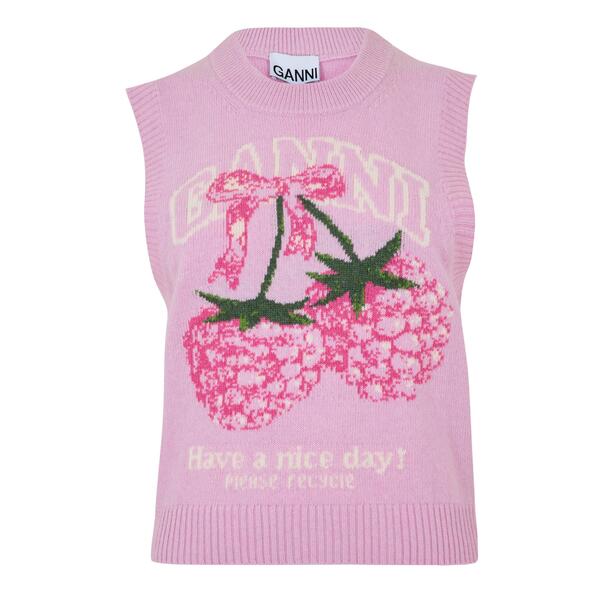 ガニー レディース アウター ジレー より良い スウェーター 編み物 Ganni Women\u0027s Knitted Sweater Vest Chalk Pink 車輪止め
