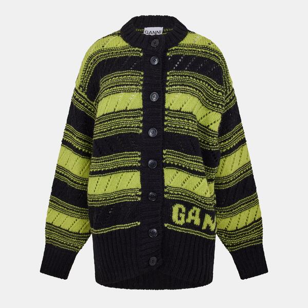 ガニー レディース アウター ジレー 羊毛 Ganni Women\u0027s Organic Wool Cardigan Black/Yellow 黒いこと