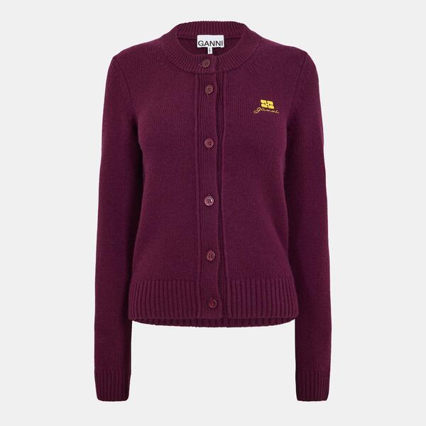 ガニー レディース アウター ジレー 羊毛 Ganni Women\u0027s Wool Merino Cardigan Burgundy バーガンディ
