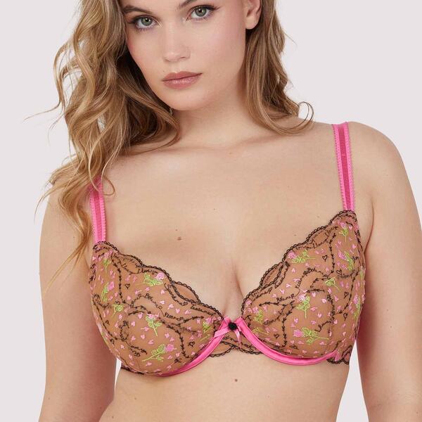 プレイフルプロミス レディース アンダー御召しもの ブラ Playful Promisespank Me Pink \u0026 Nudembroidery Plunge Bra Pink さくら色