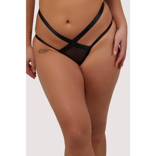 プレイフルプロミス レディース アンダーお召しもの ズボン下 メッシュ Playful Promises Regent Black Mesh Cross Over Brazillian Brief Black 黒いこと
