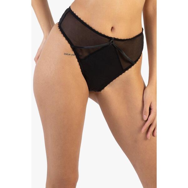 プレイフルプロミス レディース アンダー御召しもの ズボン下 ご機嫌酉の方角 繻子 Playful Promises Noelle Black Satin Strappy High Waisthong Black 黒いこと
