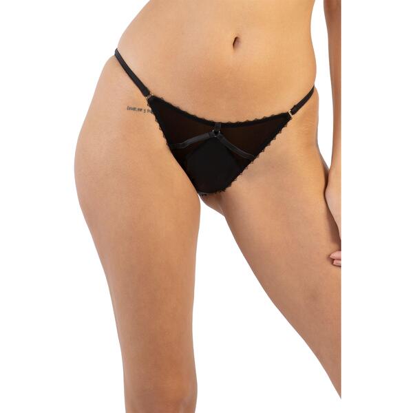 プレイフルプロミス レディース アンダー御召しもの ズボン下 繻子 Playful Promises Noelle Black Satin Strappy Tanga Brief Black 黒いこと